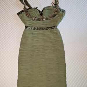 Faviana Couture  Olive Beaded Bodice Wiggle